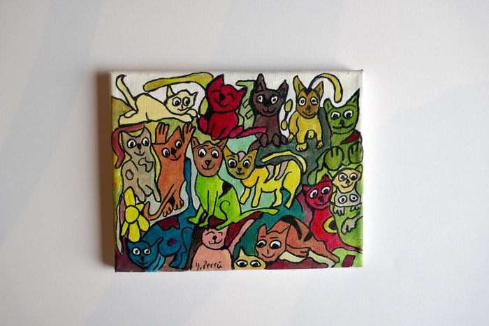 Tableaux peinture acrylique moderne chats câlins